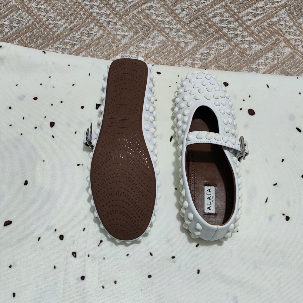 Alaia White Studded Mary Jane Flats with Buckle - Picture 7 of 9